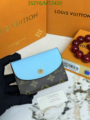 Louis Vuitton Monogram Canvas Wallet with Sky Blue Flap - Compact & Stylish