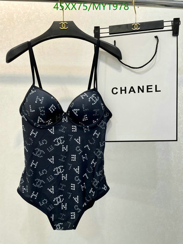 Chanel One-Piece Swimsuit for Women - Stylish Black & White Logo Design