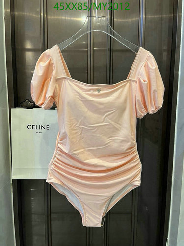 Chanel Elegant Pink Puff Sleeve Swimsuit - Stylish One-Piece Bathing Suit