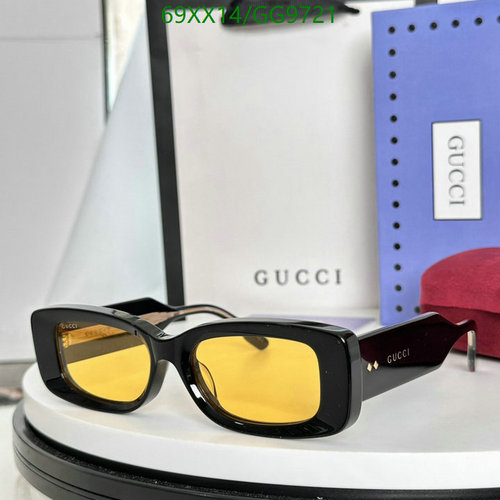 Gucci Rectangular Sunglasses with Yellow Lenses - Classic Black Frame