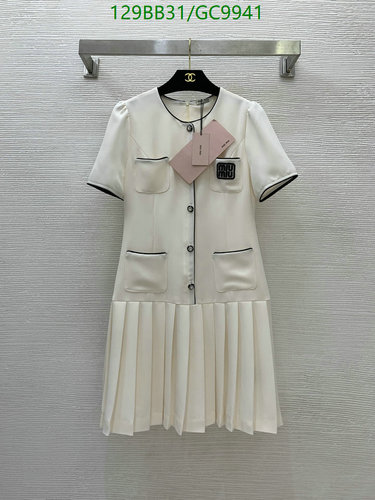 Miu Miu Women's Cotton Pleated Mini Dress with Contrast Trim