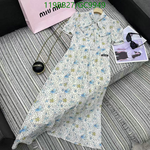 Miu Miu Women's Floral Print Midi Dress with Bow Collar - Elegant Cotton Style