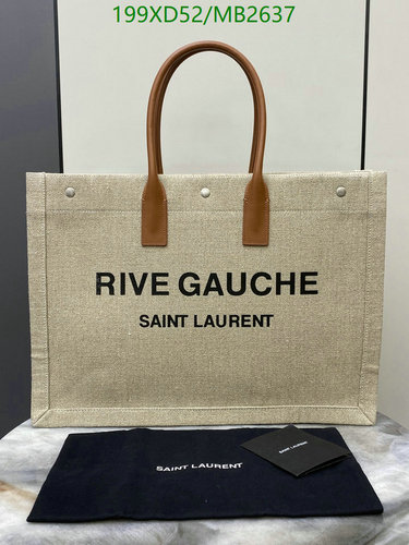 Saint Laurent Rive Gauche Tote Bag - Canvas & Leather Top Handle Designer Carryall