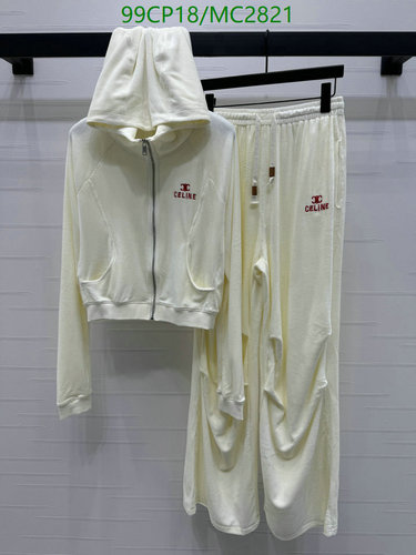 Celine Women's White Velour Hoodie & Wide-Leg Pants Tracksuit Set