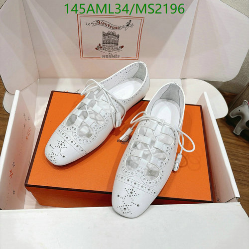 Products 39 Hermes Women's White Brogue Lace-Up Leather Flats - Elegant & Comfortable