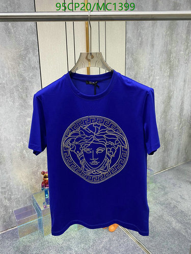 Versace Medusa Head Embellished T-Shirt for Men - Royal Blue, Short Sleeve Top