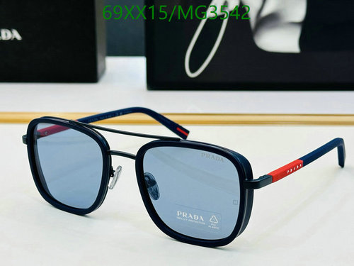 Prada MG3542 Navigator Sunglasses - Blue Lens, Matte Black Frame, Size 53-23-145