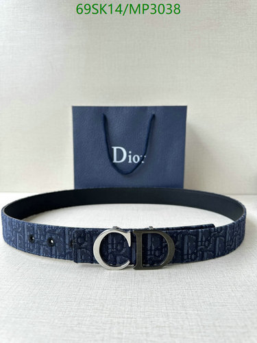 Dior Men's Reversible CD Buckle Belt - Blue Oblique Canvas & Black Leather