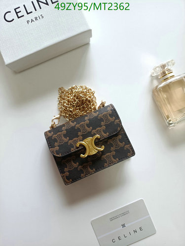 Products 9 Celine Triomphe Mini Wallet on Chain in Triomphe Canvas and Lambskin