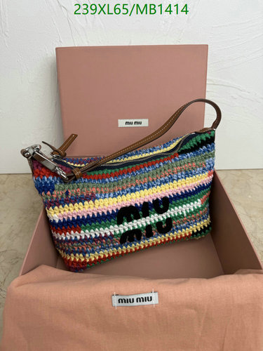 Miu Miu Crochet Fabric and Cowhide Shoulder Bag - Vibrant Multicolored Design