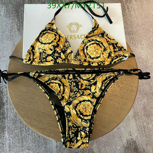 Versace Baroque Print Triangle Bikini Set - Elegant Gold & Black Swimsuit