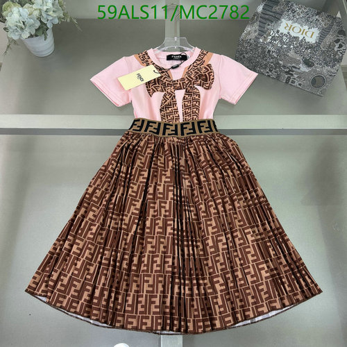 Fendi Kids' Pink T-Shirt & Brown Monogram Pleated Skirt Set 1 Fendi Kids' Pink T-Shirt & Brown Monogram Pleated Skirt Set