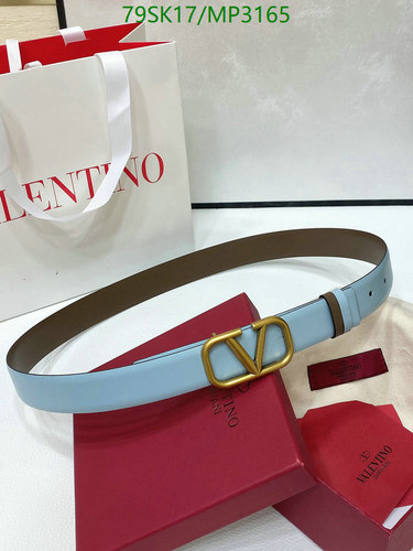 Valentino Garavani VLogo Signature Reversible Belt in Light Blue Cowhide