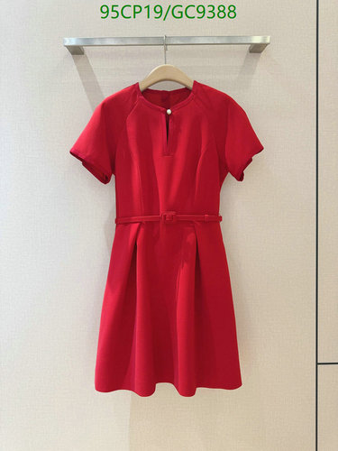 Elegant Red Short Sleeve A-Line Dress with Belt - Sizes S-XL