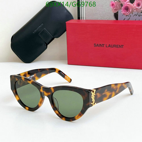 Saint Laurent Cat-Eye Tortoiseshell Sunglasses with Gold-Tone YSL Logo