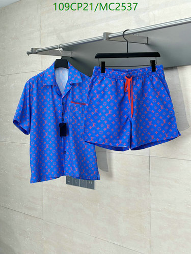 Louis Vuitton Men's Monogram Hawaiian Shirt & Shorts Set - Blue & Red 24 Louis Vuitton Men's Monogram Hawaiian Shirt & Shorts Set - Blue & Red