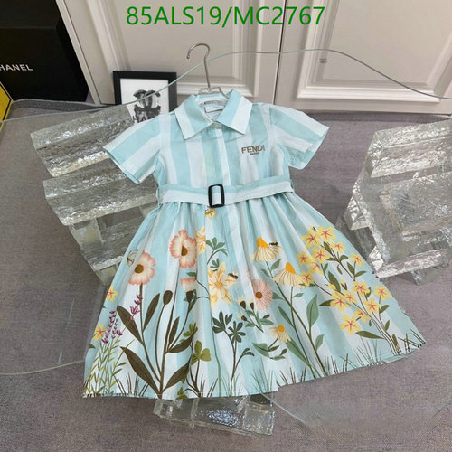 Fendi Kids' Striped Floral Print Belted Dress - Elegant Summer Outfit 2 Fendi Kids' Striped Floral Print Belted Dress - Elegant Summer Outfit