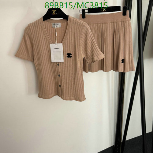 Chic Chanel Knit Two-Piece Set: V-Neck Top & Pleated Mini Skirt