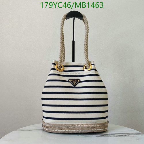 Prada Striped Canvas Bucket Bag with Rope Handles - Elegant & Versatile