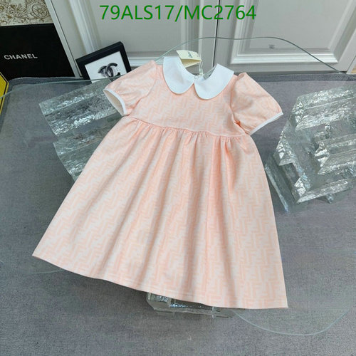 Fendi Kids' Charming Pink Logo Print Peter Pan Collar Dress for Girls