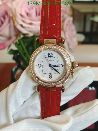 Cartier Pasha de Cartier 35mm Diamond Bezel Quartz Watch with Red Strap