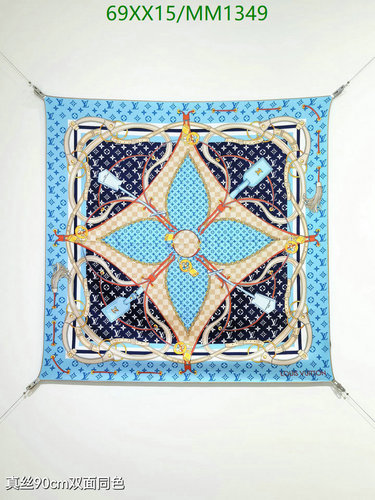 Louis Vuitton Silk Scarf 90x90CM - Elegant Blue Monogram Pattern Accessory