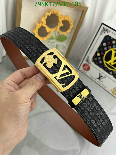 Louis Vuitton Men's Reversible Monogram Belt with Gold-Tone Buckle, 3.8CM