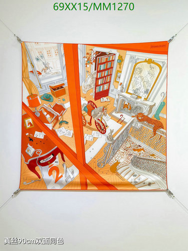 Hermès Silk Scarf "Hôtel de Ville" Design - Vibrant Orange 90cm x 90cm