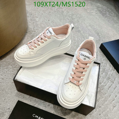 Chanel Women's Classic White Leather Platform Sneakers with Pink Laces