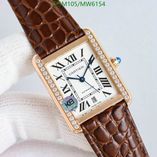 Cartier Tank Watch, Stainless Steel, Sapphire Crystal, and Alligator Leather Strap