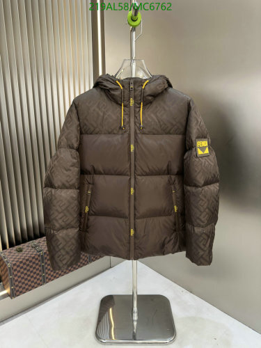Fendi Men's Brown Down Jacket with FF Logo Print and Hood - Winter Essential