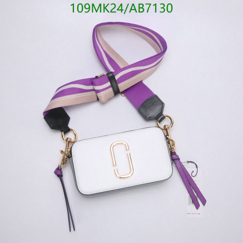 Marc Jacobs White Cowhide Leather Snapshot Camera Bag with Striped Strap