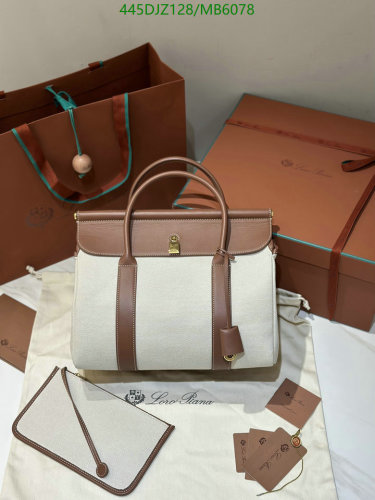 Loro Piana Sesia Bag in Canvas and Cowhide Leather, 33*23*18cm, Beige/Brown