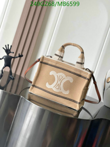 Celine Small Vertical Cabas Triomphe Bag in Striped Textile and Calfskin