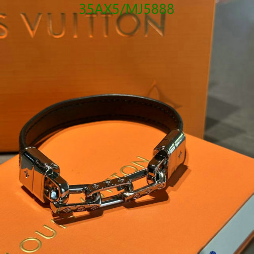 Louis Vuitton Bracelet MJ5888, Silver-Tone Metal and Leather, Stylish Jewelry