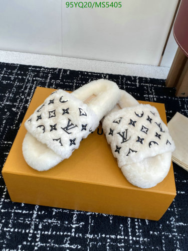 Louis Vuitton Women's Monogram Mink Fur Slides Mules - Luxurious Comfort