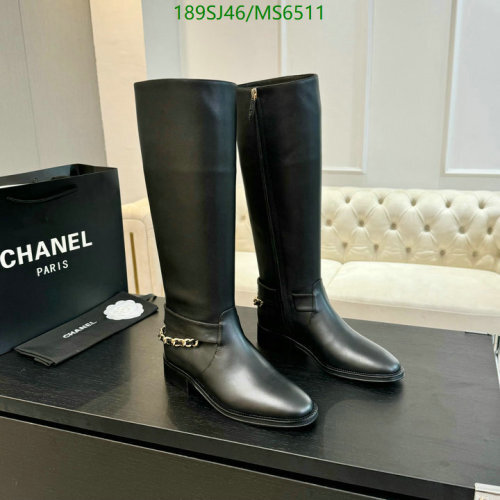 Chanel Women's Black Leather Knee High Boots with Chain Detail - EU35-41
