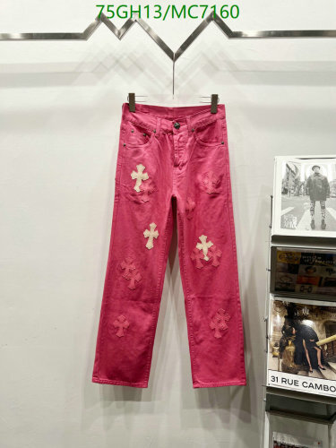 Chrome Hearts Pink Cotton Jeans with Cross Patches | Sizes S-2XL