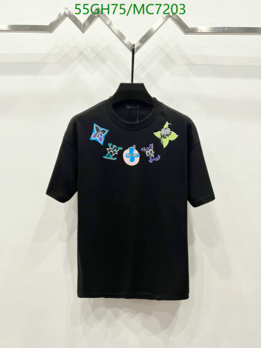 Louis Vuitton Men's Black Cotton T-Shirt with Signature Monogram Embroidery