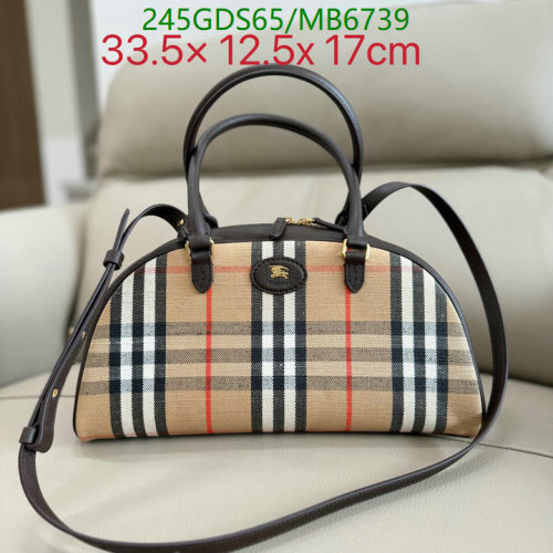 Burberry Vintage Check Canvas and Calfskin Bowling Bag, Top Handle Handbag