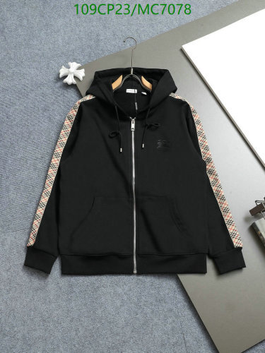 Burberry Unisex Black Zip-Up Hoodie with Iconic Checkered Stripe, Sizes S-XL