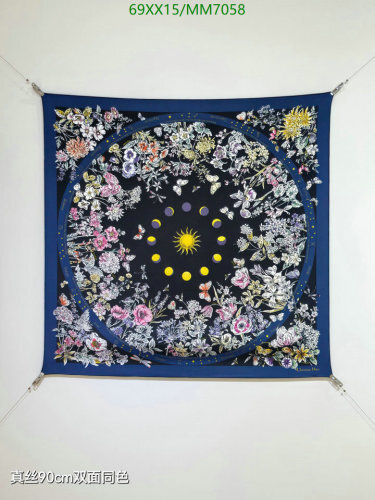 Dior Silk Scarf, Floral and Celestial Design, 90x90 cm - Elegant Accessory