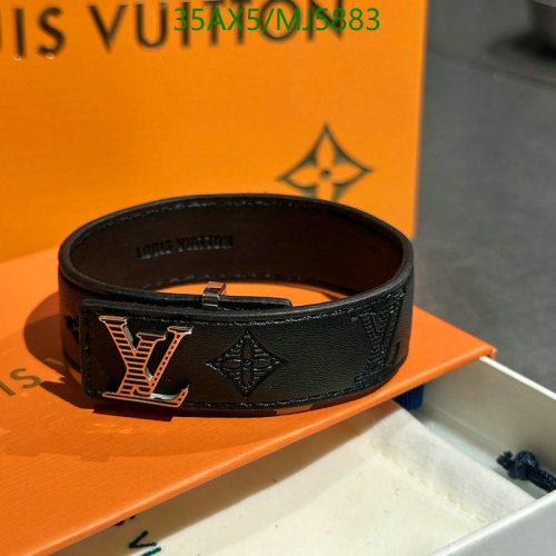 Louis Vuitton Leather Bracelet with Iconic LV Logo, Black