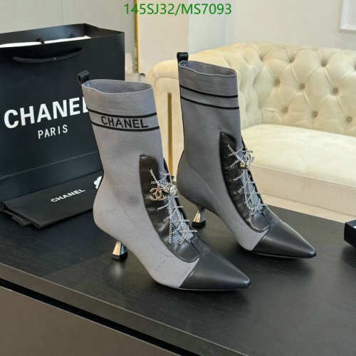 Chanel Women's Leather-Trimmed Knit Boots, Sheepskin & Leather, Gray, EU35-EU41