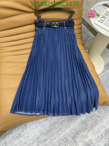 Valentino Pleated Denim Midi Skirt with Belt - Elegant and Stylish