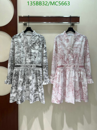 Dior White/Rose Polyester Dress with Animal Print, Long Sleeves, Sizes S-M-L