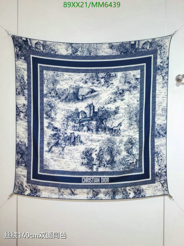 Christian Dior Blue Toile de Jouy Silk Cashmere Blend Scarf - 140x140cm
