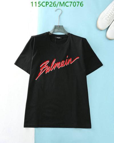 Balmain Men's Black Cotton T-Shirt with Red Logo - Fashionable and Stylish