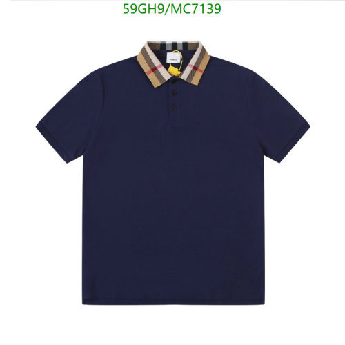 Burberry Men's Blue Cotton Polo Shirt with Signature Check Collar
