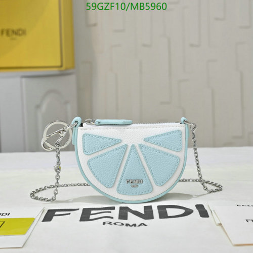 Fendi Lemon Coin Purse in Leather with Chain - Blue and White, 13 x 8.5 cm